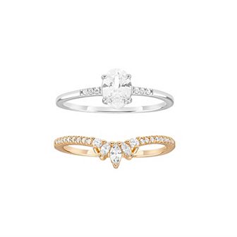 PRIMROSE Sterling Silver Cubic Zirconia Duo Ring Set
