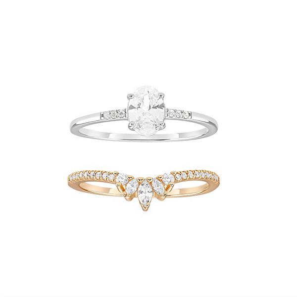 PRIMROSE Sterling Silver Cubic Zirconia Duo Ring Set - Gold Tone (7)