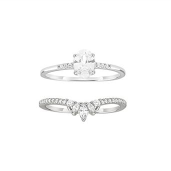 PRIMROSE Sterling Silver Cubic Zirconia Duo Ring Set