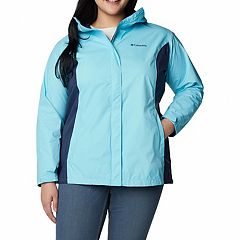 J Jill Rain Jacket Womens Medium Blue Packable Hood Lined Mid Length Coat