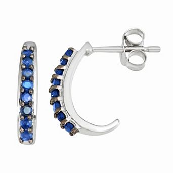 HDI Sterling Silver 1/4 Carat T.W. Lab-Created Sapphire J Hoop Earrings