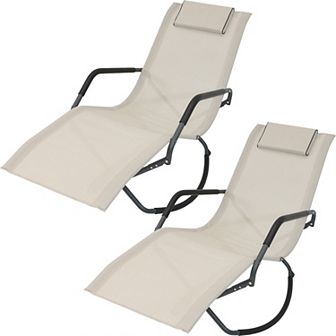Sunnydaze Folding Outdoor Rocking Lounger With Pillow - Beige - Set Of 2