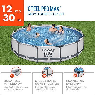 Bestway Steel Pro MAX 12'x30" Round Above Ground Outdoor Swimming Pool with Pump