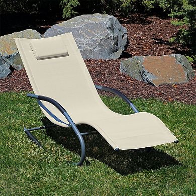 Sunnydaze Sling Outdoor Rocking Wave Lounger with Pillow - Beige - Set of 2