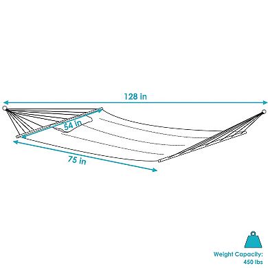 Sunnydaze Large Quilted Hammock with Spreader Bar and Pillow - Blue Stripe