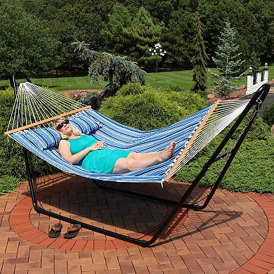 Sunnydaze 2-Person Quilted Spreader Bar Hammock and Pillow