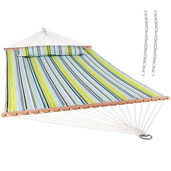 Sunnydaze Large Quilted Fabric Hammock with Spreader Bar and Pillow