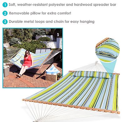 Sunnydaze Large Quilted Fabric Hammock with Spreader Bar and Pillow