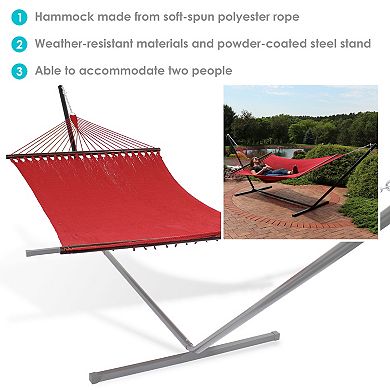 Sunnydaze 2-Person Polyester Rope Hammock with Steel Stand