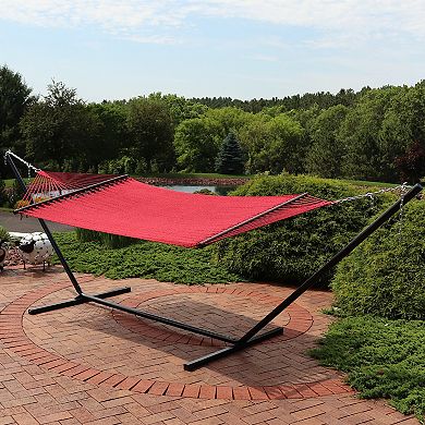 Sunnydaze 2-Person Polyester Rope Hammock with Steel Stand