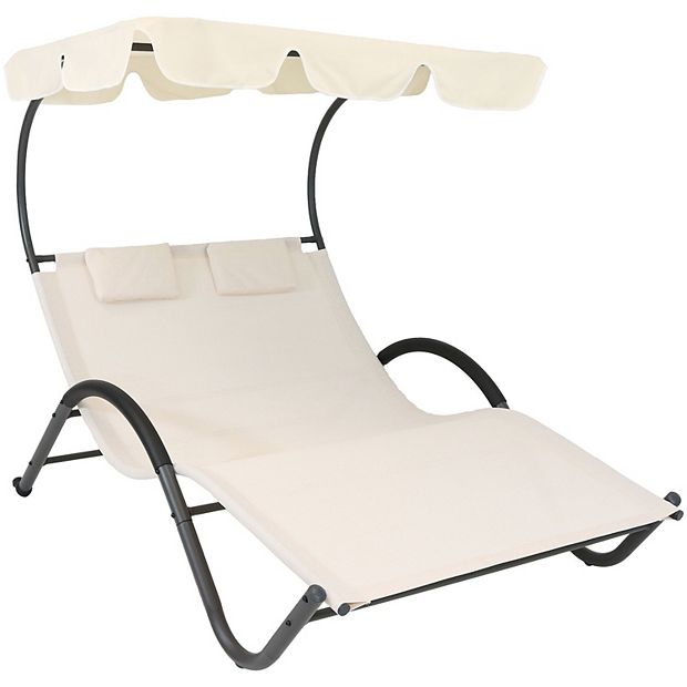 Sunnydaze Sling Fabric Double Outdoor Chaise Lounge Bed with