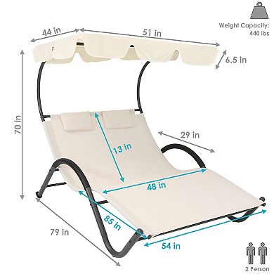 Sunnydaze Sling Fabric Double Outdoor Chaise Lounge Bed with Canopy - Beige