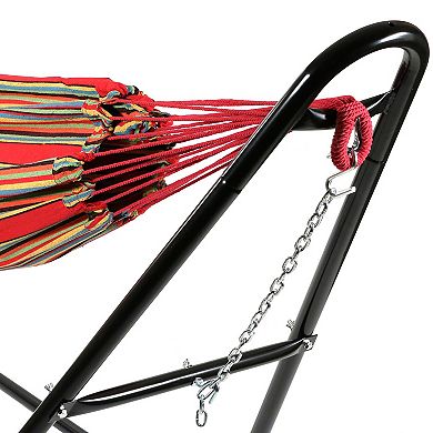 Sunnydaze 2-Person Cotton Hammock with Universal Steel Stand
