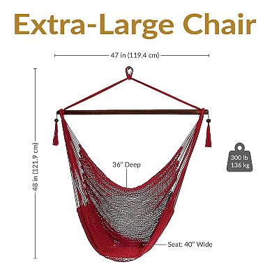 Sunnydaze Extra Large Polyester Rope Hammock Chair and Spreader Bar