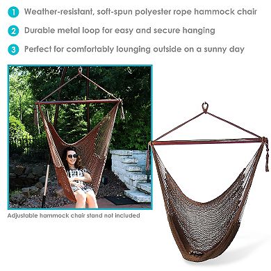 Sunnydaze Extra Large Polyester Rope Hammock Chair and Spreader Bar - Mocha