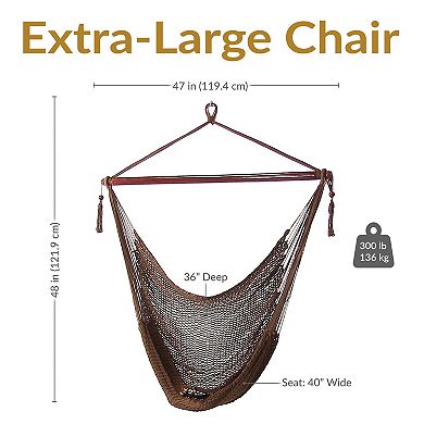 Sunnydaze Extra Large Polyester Rope Hammock Chair and Spreader Bar - Mocha