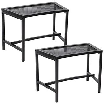 Sunnydaze Mesh Metal Patio Curved Fire Pit Bench - Black - Set of 2