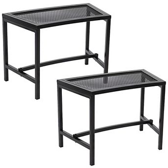 Sunnydaze Mesh Metal Patio Curved Fire Pit Bench - Black