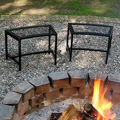 Sunnydaze Mesh Metal Patio Curved Fire Pit Bench - Black