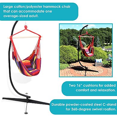 Sunnydaze Cotton/Polyester Rope Hammock Chair with C-Stand - Sunset