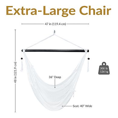Sunnydaze Extra Large Polyester Rope Hammock Chair and Spreader Bar