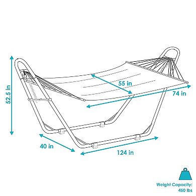 Sunnydaze 2-Person Quilted Hammock with Universal Steel Blue Stand - Beach