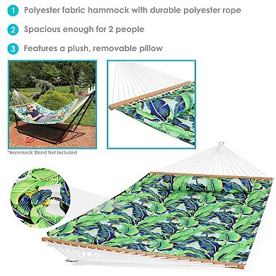 Sunnydaze Large Quilted Hammock with Spreader Bar and Pillow - Exotic Green