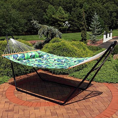 Sunnydaze Large Quilted Hammock with Spreader Bar and Pillow - Exotic Green