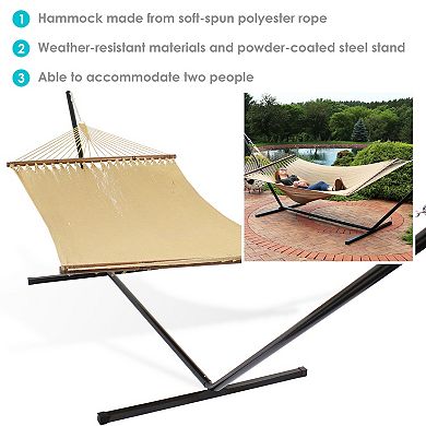 Sunnydaze 2-Person Polyester Rope Hammock with Steel Stand