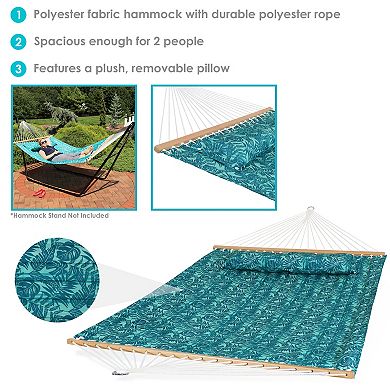 Sunnydaze Large Quilted Hammock with Spreader Bar and Pillow - Blue Tropics