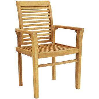 Sunnydaze Solid Teak Wood Patio Slat-Back Dining Armchair