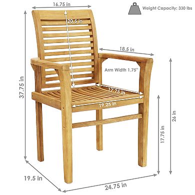 Sunnydaze Solid Teak Wood Patio Slat-Back Dining Armchair