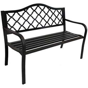 Sunnydaze 2-Person Lattice Cast Iron Outdoor Garden Bench - Black