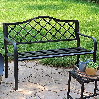 Sunnydaze 2-Person Lattice Cast Iron Outdoor Garden Bench - Black