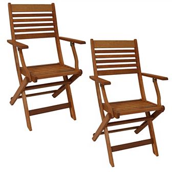 Sunnydaze Meranti Wood Folding Patio Dining Armchair - Set of 2
