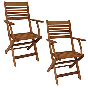 Sunnydaze Meranti Wood Folding Patio Dining Armchair - Set of 2