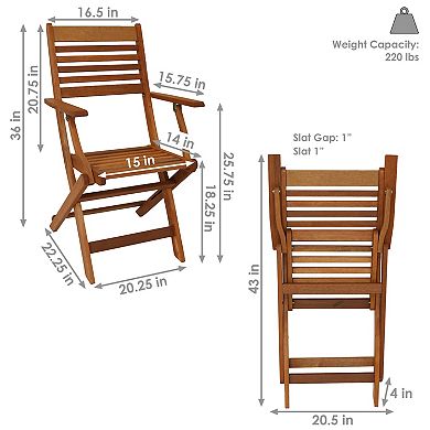 Sunnydaze Meranti Wood Folding Patio Dining Armchair - Set of 2