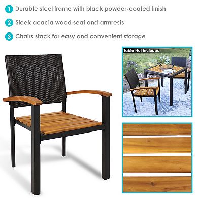 Sunnydaze Malachi Acacia Wood Patio Dining Armchair - Set Of 2