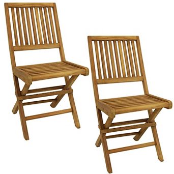 Sunnydaze Nantasket Solid Teak Folding Slat-Back Patio Chair