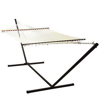 Sunnydaze 2-Person Polyester/Cotton Rope hammock with Steel Stand - Natural