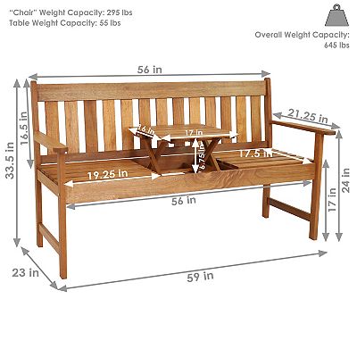 Garden bench with pop up table top