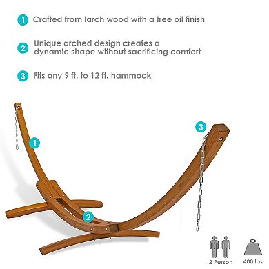 Sunnydaze Curved Wooden Arc Hammock Stand with Hooks and Chains