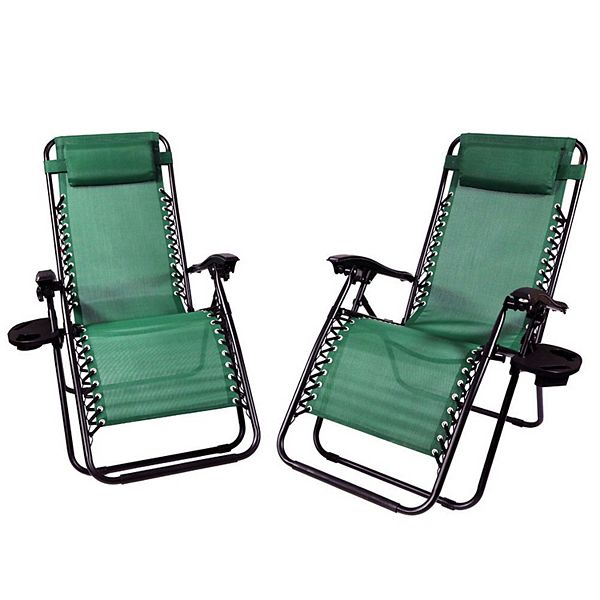 Sunnydaze Zero Gravity Lounge Chairs & Cup Holder Set of 2 Forest Green
