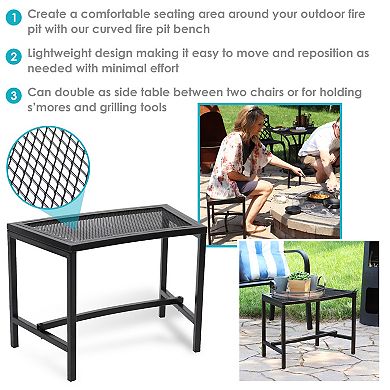 Sunnydaze Mesh Metal Patio Curved Fire Pit Bench - Black - Set of 4