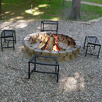 Sunnydaze Mesh Metal Patio Curved Fire Pit Bench - Black - Set of 4