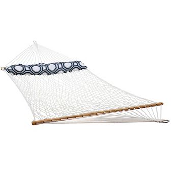 Sunnydaze Large Polyester Rope Hammock with Spreader Bar and Pillow