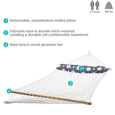 Sunnydaze Large Polyester Rope Hammock with Spreader Bar and Pillow