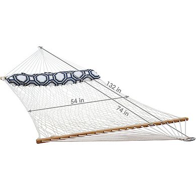 Sunnydaze Large Polyester Rope Hammock with Spreader Bar and Pillow