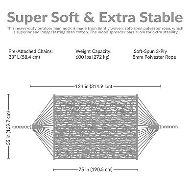 Sunnydaze 2-Person Polyester Rope Hammock with Spreader Bars