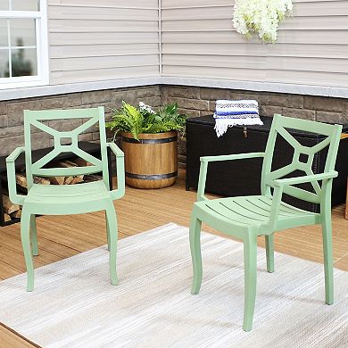 Sunnydaze Tristana Set of 2 Plastic Stackable Outdoor Patio Armchair